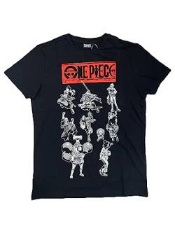 T-Shirt One Piece Strohhut Offizielles T-Shirt aus Baumwolle, Schwarz Weiß, Schwarz , XL von Sabor