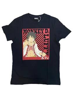 T-Shirt One Piece Strohhut T-Shirt Monkey D Rufy Offizielles T-Shirt aus Baumwolle Unisex Schwarz, Schwarz, Medium von Sabor