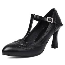 SacciButti Damen Klassisch T-Riemen Oxfords Pumps High Heels Mary Jane Schuhe Vintage Pumps Bequem Arbeit Schuhe Schwarz-T 39 von SacciButti