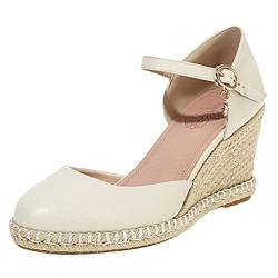 SacciButti Damen Mode Keilabsatz Pumps Plateau Almond Toe Knöchelriemchen Kleid Schuhe Beige Size 41 Asiatisch von SacciButti