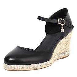 SacciButti Damen Mode Keilabsatz Pumps Plateau Almond Toe Knöchelriemchen Kleid Schuhe Black Size 37 Asiatisch von SacciButti