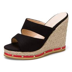 SacciButti Damen Wedge Pantoletten Wildleder Plateau Open Toe sandaletten High Keilabsatzs Ohne Verschluss Sommer Schuhe Black size 45 Asiatisch von SacciButti