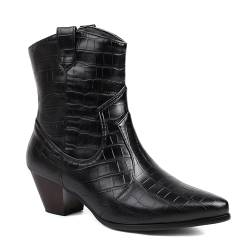 SacciButti Ladies Highlight Kurzschaft Cowboy STiefel Cowgirl Western Stiefeletten Gestapelt Blockabsatzabsatz Short Stiefel für Damen Pull On von SacciButti