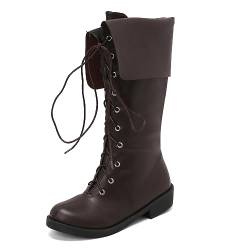 SacciButti Piratenstiefel für Damen Kniehohe Stiefel Schnürstiefel Flache Frauen Faltbar Kunstleder Abdeckungen von SacciButti