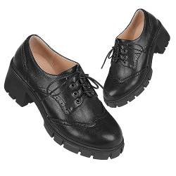 SacciButti Schwarz Oxford Schuhe Damen Plateau Klobiger Absatz Schnürschuhe Business Schuhe Damen Platform Chunky Schulschuhe von SacciButti