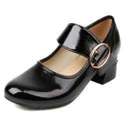 SacciButti Vintage Mary Jane Pumps Niedriger Blockabsatz Kleid Schuhe Damen Round Toe Bequem Schulschuhe Schwarz 39 von SacciButti