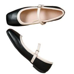 SacciButti Weich Mary Jane Flach für Frauen Patchwork Schwarz Ballerina mit Riemen Square Toe Wanderschuhe Flach Abendschuhe Formelle 38 von SacciButti