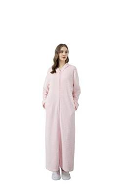 Sacebeleu Bademantel Damen Herren Lang mit Kapuze Reißverschluss Flauschig Flanell Morgenmantel Nachtwäsche Hausmantel Paar Set Weich Hausmantel Pulloverdecke Pyjama Unisex Unifarben L von Sacebeleu