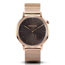 Sachs Damen Herren Armbanduhr Analog Quarz Roségold graues Zifferblatt Milanaise-/Mesh-Armband roségolden von Sachs