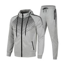 Saclerpnt Casual Jogginganzug Herren Druck Trainingsanzug Hooded Sweatshirt & Hose Klassische Hoodie Sportanzug Set(Grau,XL) von Saclerpnt