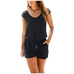 Saclerpnt Damen Jumpsuit Elegant Sommer Latzhose Ärmellos Kurz Hosenanzug O-Ausschnitt Jumpsuit Overall Playsuit,Schwarz,M von Saclerpnt