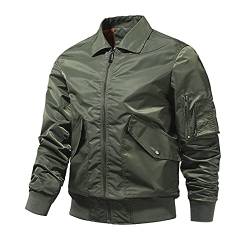 Saclerpnt Herren Jacke Casual Bomberjacke Baumwolle Fliegerjacke Reißverschluss Revers Übergangsjacke Warme Windjacke(Armee Grün,4XL) von Saclerpnt