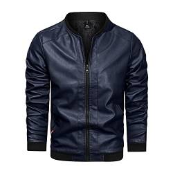 Saclerpnt Herren Klassische Lederjacke Stehkragen Herrenjacke Mode Motorradjacke Vintage PU Leder Jacke(Dunkel Blau,XL) von Saclerpnt