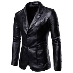 Saclerpnt Herren Leder-Sakko Einreihig Anzug Jacke Slim-Fit Business Blazer Mode Party Elegante Smoking Jacket mit Revers(Schwarz,3XL) von Saclerpnt