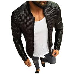 Saclerpnt Herren Lederjacke Slim Fit Bikerjacke Kunstleder Bomberjacke Mode Stehkragen Motorradjacke(Schwarz,L) von Saclerpnt