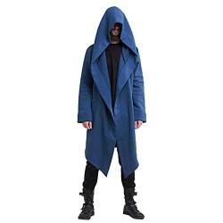 Saclerpnt Herren Long Cardigan Mode Herrenjacke Casual Übergangsjacke Open Jacke Hooded Sweater Poncho Mantel(Blau,3XL) von Saclerpnt