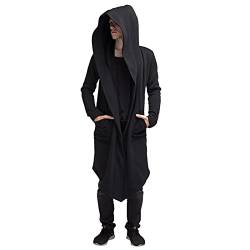 Saclerpnt Herren Long Cardigan Mode Herrenjacke Casual Übergangsjacke Open Jacke Hooded Sweater Poncho Mantel(Schwarz,XL) von Saclerpnt