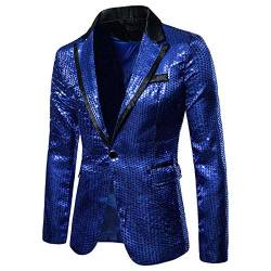 Saclerpnt Herren Sakko Slim-Fit Pailletten Glitzer Anzugjacke Mode Party Revers Blazer Freizeit Anzug Jacket Smoking(Blau，XXL) von Saclerpnt