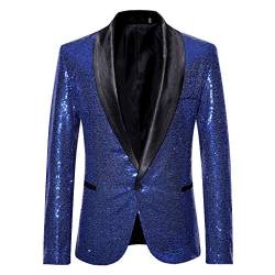 Saclerpnt Herren Sakko Slim-Fit Pailletten Glitzer Anzugjacke Party Revers Blazer Freizeit Anzug Jacket Smoking(Dunkel Blau,L) von Saclerpnt