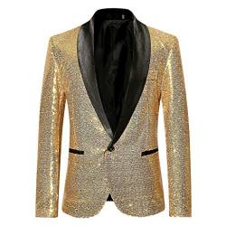 Saclerpnt Herren Sakko Slim-Fit Pailletten Glitzer Anzugjacke Party Revers Blazer Freizeit Anzug Jacket Smoking(Gold,XXL) von Saclerpnt