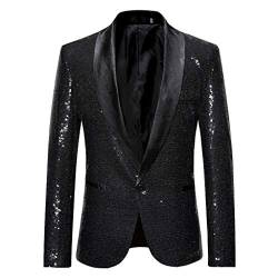 Saclerpnt Herren Sakko Slim-Fit Pailletten Glitzer Anzugjacke Party Revers Blazer Freizeit Anzug Jacket Smoking(Schwarz,M) von Saclerpnt