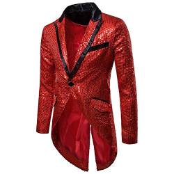 Saclerpnt Herren Sakko Slim-Fit Pailletten Smoking Anzugjacke Mode Party Revers Blazer Freizeit Anzug Jacket(Rot，L) von Saclerpnt