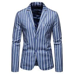 Saclerpnt Herren Sakko Sportlich Slim Fit Gestreifte Anzugjacke Mode Party Revers Blazer Freizeit Jacket(Blau，3XL) von Saclerpnt