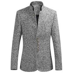 Saclerpnt Herren Sakko Stehkragen Einreihig Jacke Business Große Anzug Mantel Abendessen Hochzeit Party Blazer(Grau,4XL) von Saclerpnt