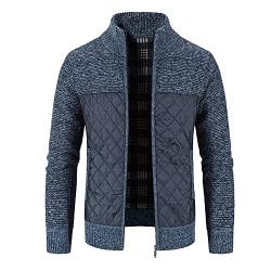 Saclerpnt Herren Strickjacke Winter-Warm Patchwork-Cardigan Stehkragen Pullover: Basic Slim-Fit Gestrickte Jacke(Blau,XXL) von Saclerpnt