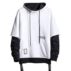 Saclerpnt Hoodie Herren Street Harajuku Hoodies Loose Sweatshirt Kontrast Kapuzenpullover Mode Hip Hop Sweatshirts(Weiß,5XL) von Saclerpnt