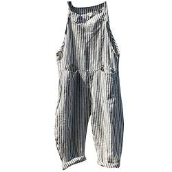 Saclerpnt Latzhose Damen Jumpsuit Mit Tasche Gestreifte lose Overalls Einfarbige Weites Bein Playsuit Hose,Grau,M von Saclerpnt