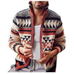 Saclerpnt Strickjacke Herren Winter Warm Jacquard Cardigan Reißverschluss Gestrickte Jacke Zipper Revers Sweater(Rot,XL) von Saclerpnt