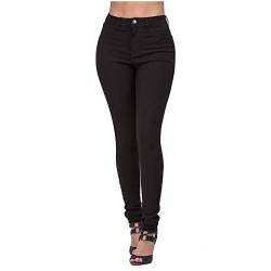 Sommerhose Damen Einfarbig Hohe Taille Jeans Stretch Skinny Denim,Schwarz,L von Saclerpnt