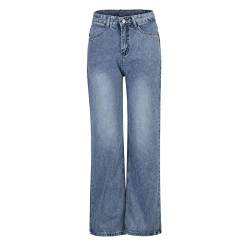 Sommerhose Damen Zerissene Jeans Denim Einfarbig Hohe Taille Jeans Baggy Jeanshosen mit Weites Bein Lose Denim Hose mit Geradem BeinJeans Vintage Hose (Blau-3, M) von Saclerpnt