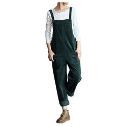 Style Dome Latzhose Damen Elegant Jumpsuit Mit Tasche Loose Overalls Baumwolle Jumpsuit Retro Lange Overall Sommerhose,Grün,M von Saclerpnt