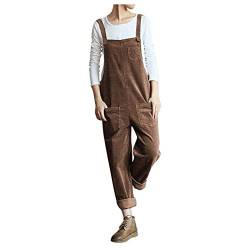 Style Dome Latzhose Damen Elegant Jumpsuit Mit Tasche Loose Overalls Baumwolle Jumpsuit Retro Lange Overall Sommerhose,Kaffee,2XL von Saclerpnt