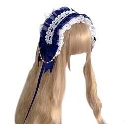 Süßes Damen-Haarband, plissiert, Spitze, elegante Schleife, Dekor, Stirnbänder, Cosplay, Dienstmädchen, Haarreifen für Teenager, Spitzen-Stirnbänder für Frauen, zum Waschen des Gesichts, weiche von Saddgo