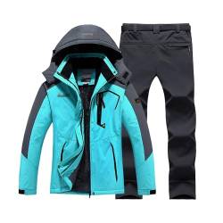 Herren Winter Warme Skianzüge, Winde Männer Mit Plusgröße Von Männern Isolierte Wasserdichte Skigiche Und Hosen Mit Gürtelset, Für Die Arbeit Im Freien Skifischen, Motorräder (Color : Lake blue, Siz von SadiTy