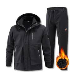 Wasserdichte Herren-Skianzüge, Herren Winter Warm Kapuzen Skianzüge Jacke Und Hose Set, Windundurchlässige Wasserdichte Atmungsaktive Skianzüge, Für Die Arbeit Im Freien, Skifahren ( Color : Black , S von SadiTy