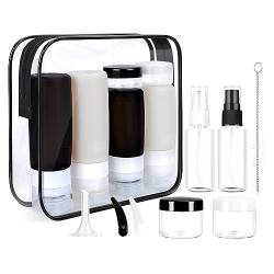 Sadkyer 15 Stück Reiseflaschen Set für Toilettenartikel Squeezable Shampoo Flaschen Schwarz Weiß von Sadkyer