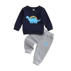 Baby Kleinkind Jungen Dinosaurier Bekleidungsset 2-teiliges Langarm Rundhalsausschnitt Dinosaurier Pullover Sweatshirt Elastische Taille Hose Trainingsanzüge Set (Dunkelblau, 0-6 Months) von Saeevima