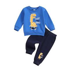 Baby Kleinkind Jungen Dinosaurier Bekleidungsset 2-teiliges Langarm Rundhalsausschnitt Dinosaurier Pullover Sweatshirt Pullover Elastische Taille Hose Trainingsanzüge Set (Blau, 18-24 Months) von Saeevima