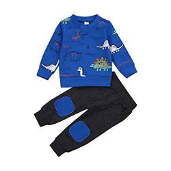 Baby Kleinkind Jungen Dinosaurier Bekleidungsset 2-teiliges Langarm Rundhalsausschnitt Dinosaurier Pullover Sweatshirt Pullover Elastische Taille Hose Trainingsanzüge Set (Blau1, 12-18 Months) von Saeevima