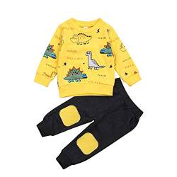 Baby Kleinkind Jungen Dinosaurier Bekleidungsset 2-teiliges Langarm Rundhalsausschnitt Dinosaurier Pullover Sweatshirt Pullover Elastische Taille Hose Trainingsanzüge Set (Gelb1, 12-18 Months) von Saeevima