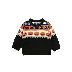 Kleinkind Baby Halloween Pullover Rundhalsausschnitt Langarm Karikatur Katze Kürbis Laterne Pullover Strick Sweatshirt Baby Jungen Mädchen Halloween Herbst Häkelshirt (Schwarz, 18-24 Months) von Saeevima