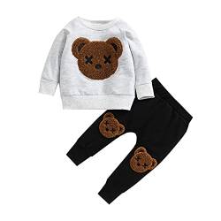 Kleinkind Baby Jungen Karikatur Flauschiger Bär Trainingsanzüge 2 Stück Bekleidungsset Langarm Pullover Sweatshirt Elastische taillierte Hose Kleine Jungen warme Kleidung (Grau, 12-18 Months) von Saeevima