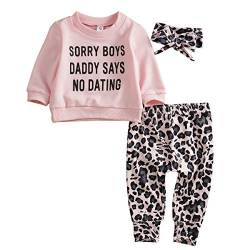 Kleinkind Baby Mädchen Kleidung Set Langarm Pullover T-Shirt Sweatshirt Leopard Lange Hose Stirnband Frühling Herbst kleine Mädchen Lässig Weiche Outfits 0-4 Jahre (Pink, 18-24 Months) von Saeevima