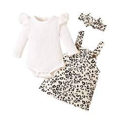 Neugeborene Baby Mädchen den ersten Geburtstag Kleidung 3pcs Langarm Rüschen Schulter Rippen Strampler Top Hosentender Rock mit Stirnband Kinder Frühlingskleidung Set (Leopard1, 0-3 Months) von Saeevima