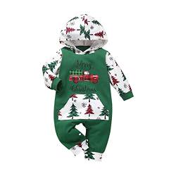 Saeevima Baby Jungen Mädchen Weihnachten Strampler Kapuze Langarm Mein erster Weihnachten Unisex Schlafstrampler Neugeborene Weiche Overall Body Jumpsuit Kleidung (Grün, 3-6 Months) von Saeevima