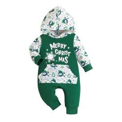 Saeevima Baby Jungen Mädchen Weihnachten Strampler Kapuze Langarm Mein erster Weihnachten Unisex Schlafstrampler Neugeborene Weiche Overall Bodysuit Jumpsuit (Grün 1, 0-3 Months) von Saeevima